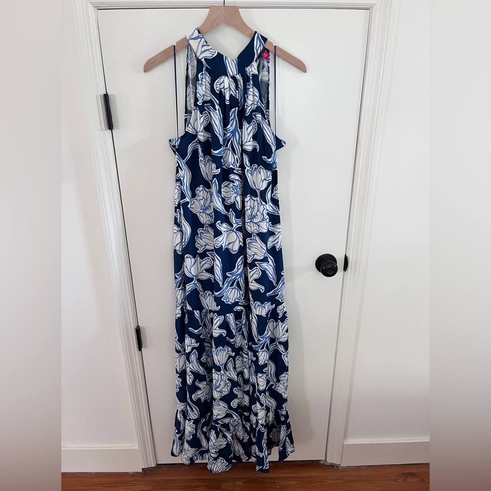 Vince Camuto Navy and White Floral Halter Dress